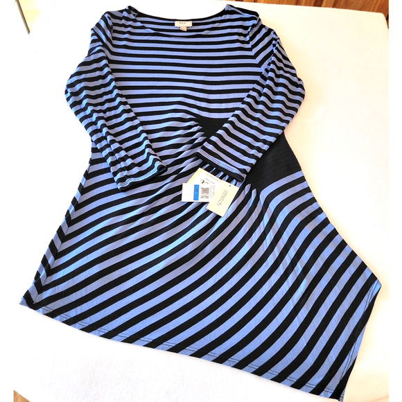 ECI NY Retro Striped Asymmetrical Hem Dress XL Stretch Blue Black 80s 90s Y2K - Picture 3 of 10